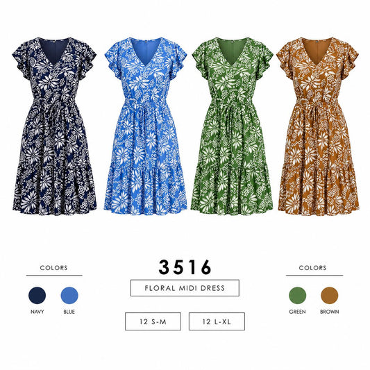 Cinch Waist Floral Dress (12 S-M / 12 L-XL) 24 PCS