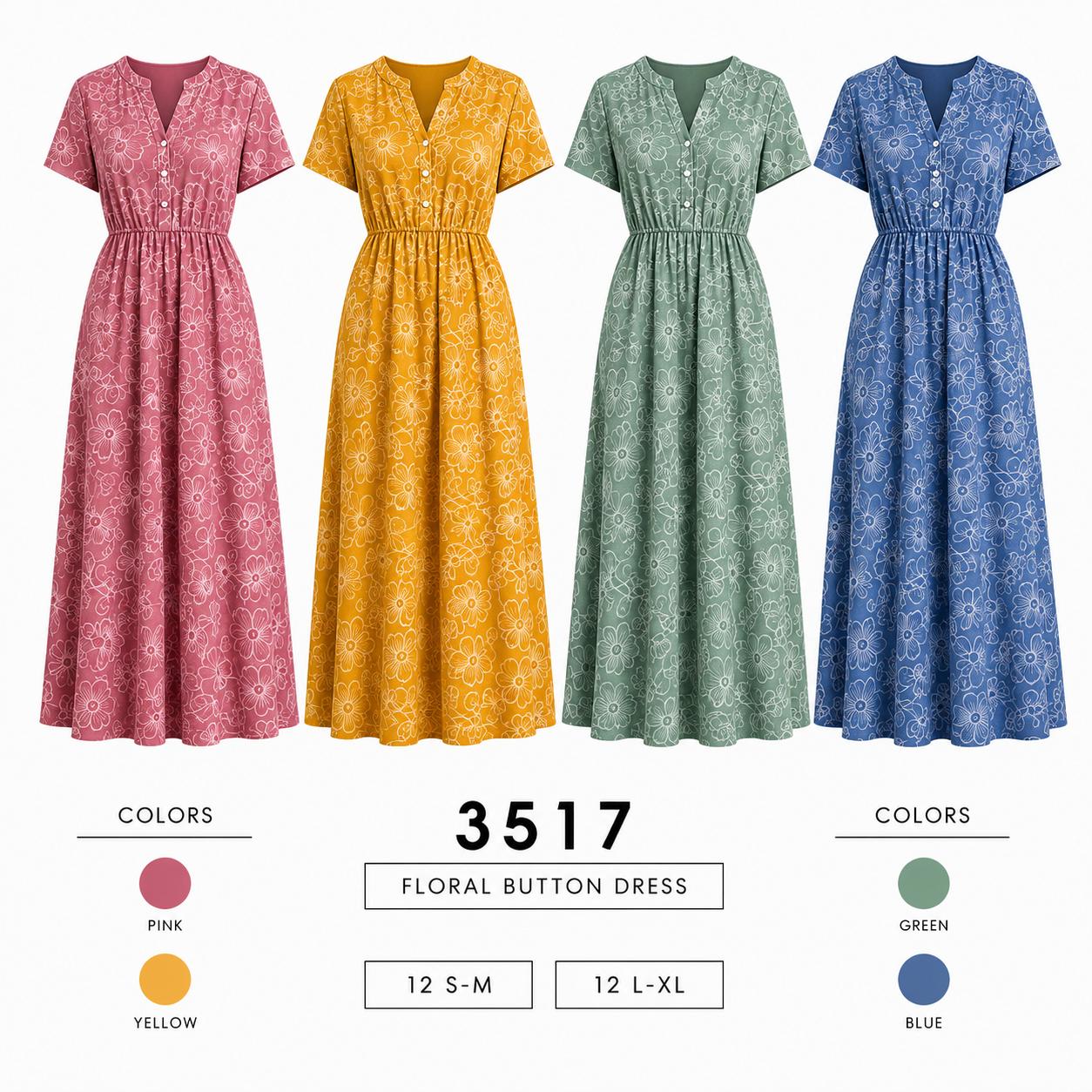 Floral Button Dress (12 S-M / 12 L-XL) 24 PCS 3517