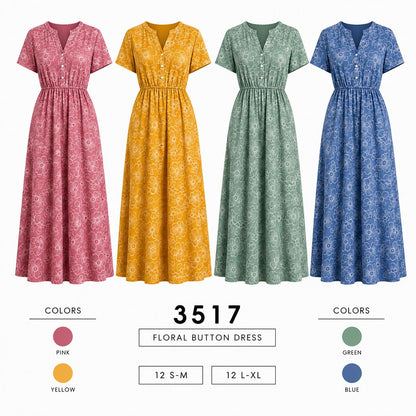 Floral Button Dress (12 S-M / 12 L-XL) 24 PCS 3517