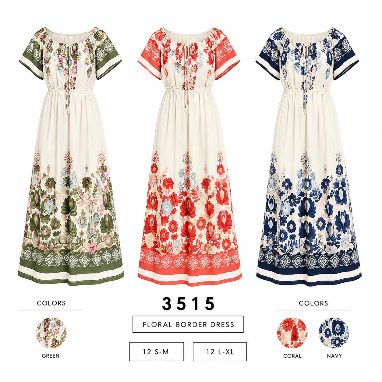 Floral Border Dress (12 S-M / 12 L-XL) 24 PCS 3515