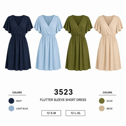 Flutter Sleeve Short Dress (12 S-M / 12 L-XL) 24 PCS 3523