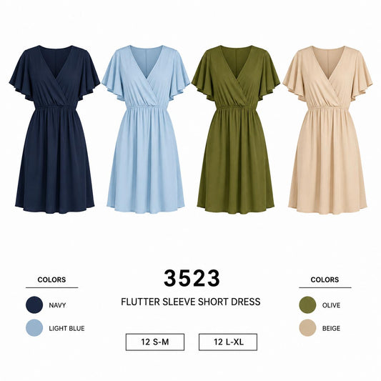 Flutter Sleeve Short Dress (12 S-M / 12 L-XL) 24 PCS
