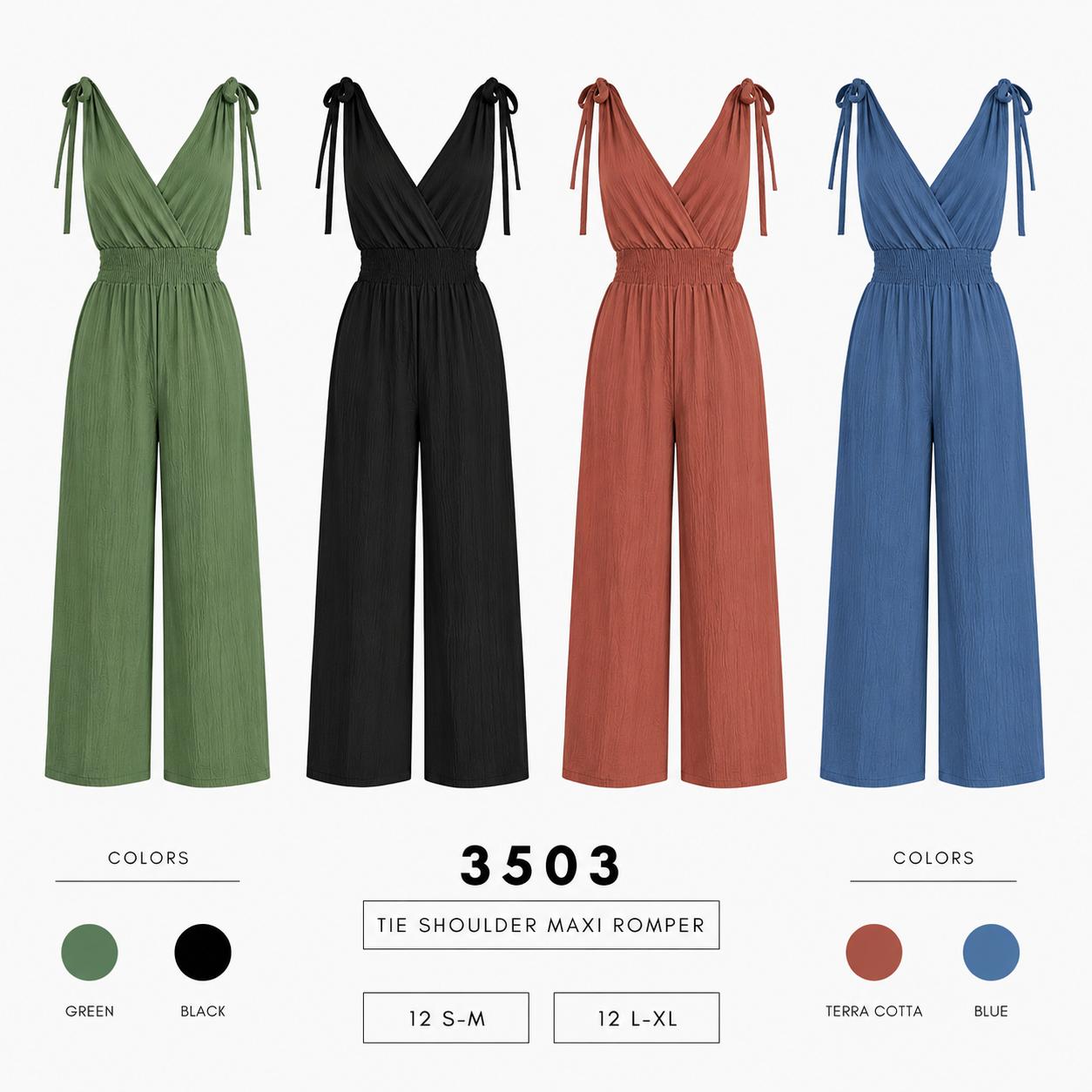 Tie Shoulder Maxi Romper (12 S-M / 12 L-XL) 24 PCS 3503