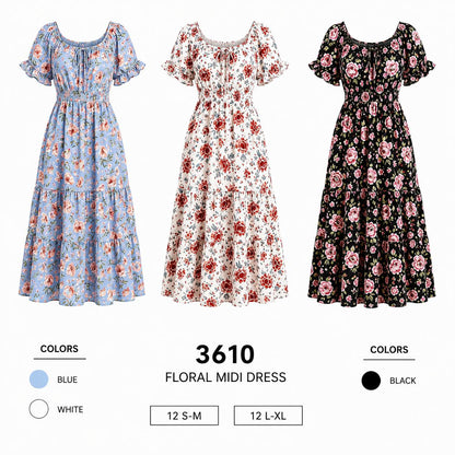 Floral Midi Dress (12 S-M / 12 L-XL) 24 PCS 3610