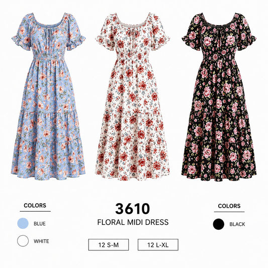 Floral Midi Dress (12 S-M / 12 L-XL) 24 PCS