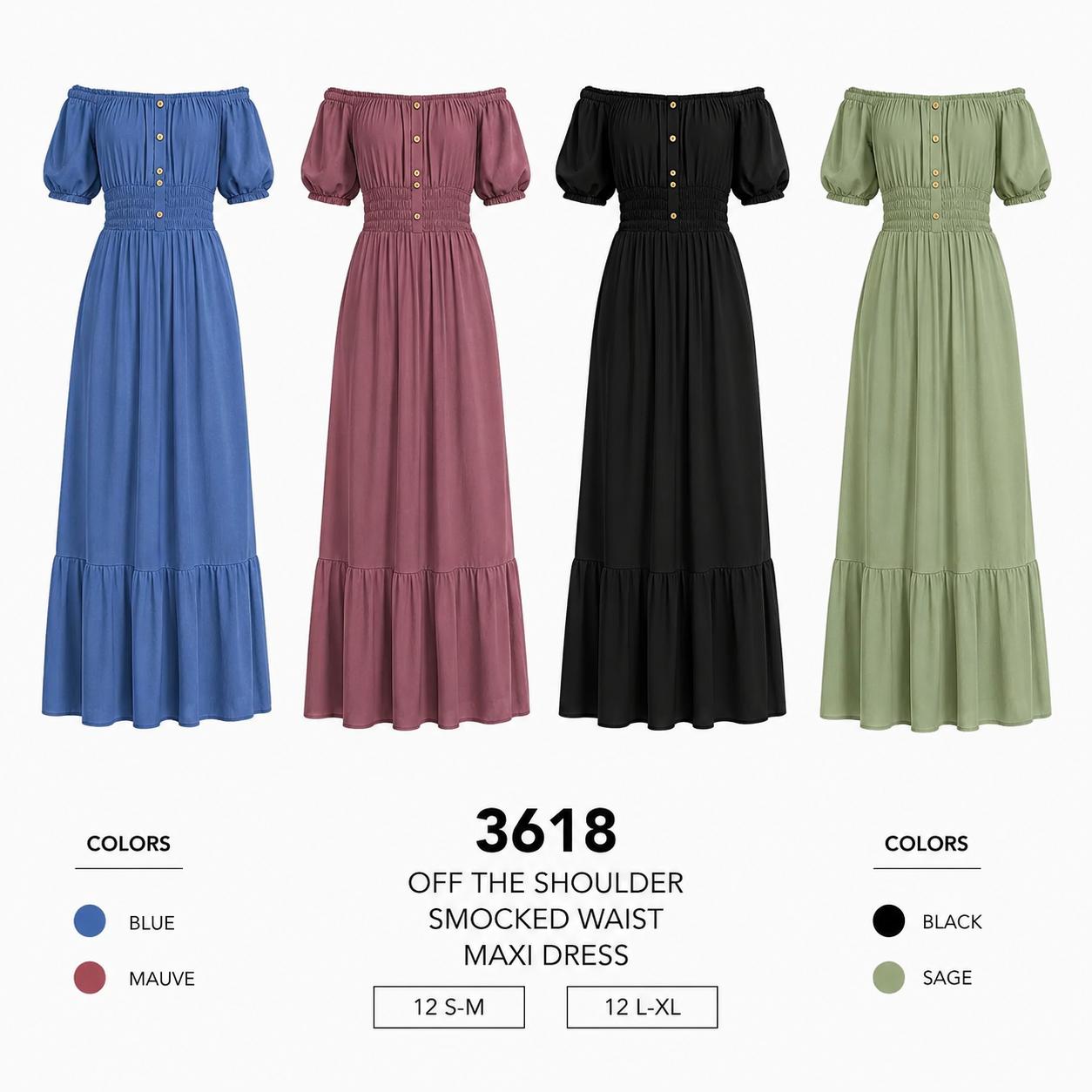 Button Long Dress (12 S-M / 12 L-XL) 24 PCS 3618