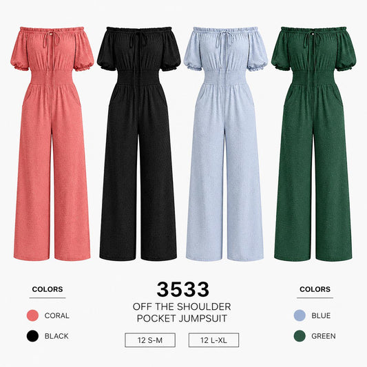 Puff Sleeve Jumpsuit (12 S-M / 12 L-XL) 24 PCS