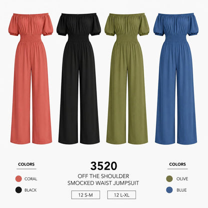 Smocked Waist Jumpsuit (12 S-M / 12 L-XL) 24 PCS 3520