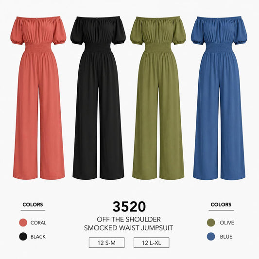 Smocked Waist Jumpsuit (12 S-M / 12 L-XL) 24 PCS