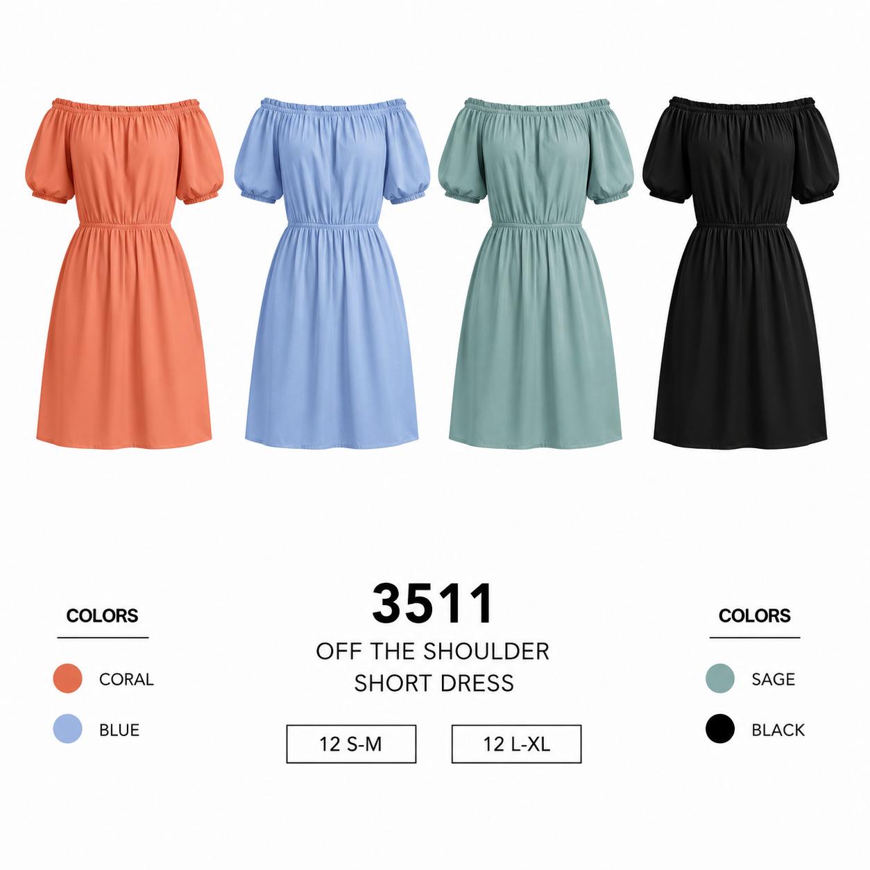 Off Shoulder Short Dress (12 S-M / 12 L-XL) 24 PCS 3511