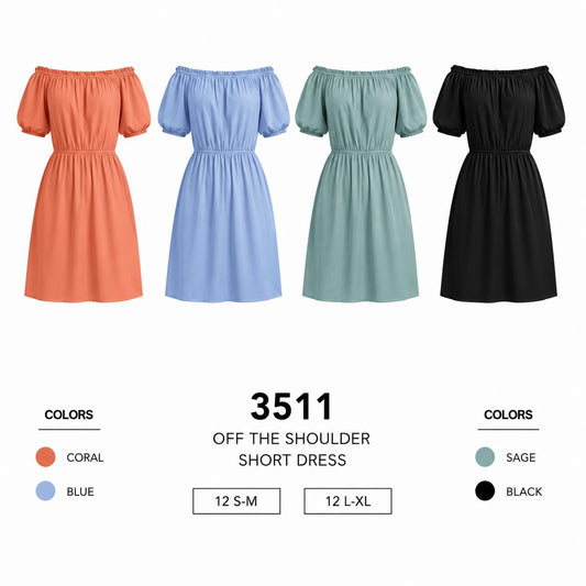 Off Shoulder Short Dress (12 S-M / 12 L-XL) 24 PCS
