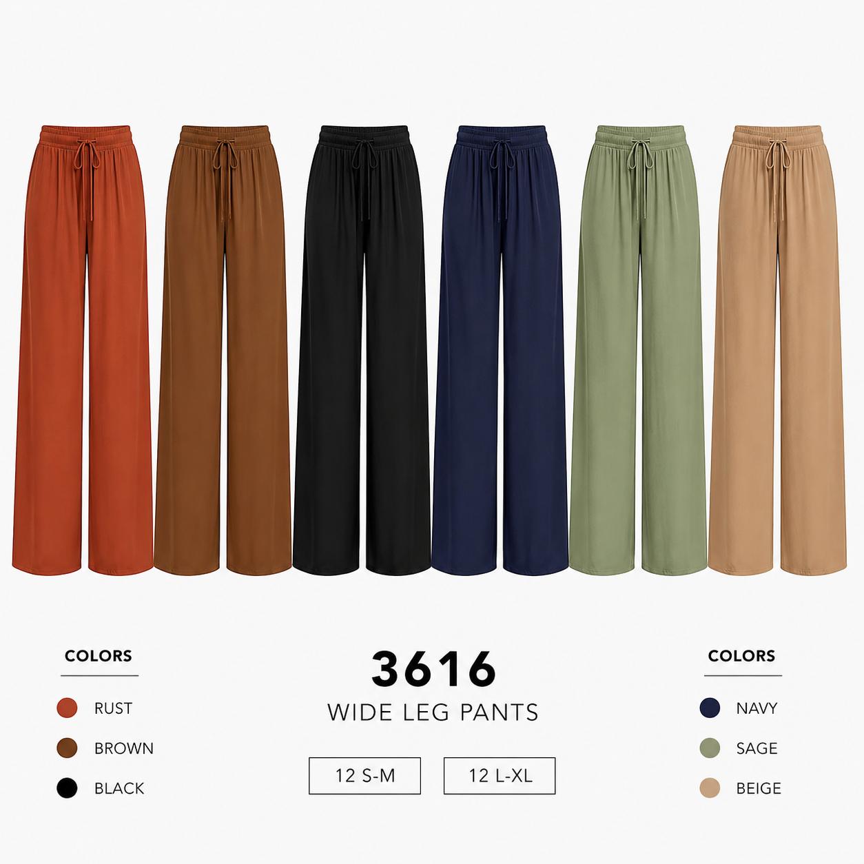 Wide Leg Pants (12 S-M / 12 L-XL) 24 PCS 3616