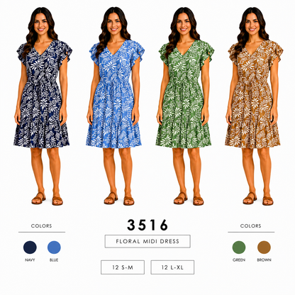 Cinch Waist Floral Dress (12 S-M / 12 L-XL) 24 PCS 3516