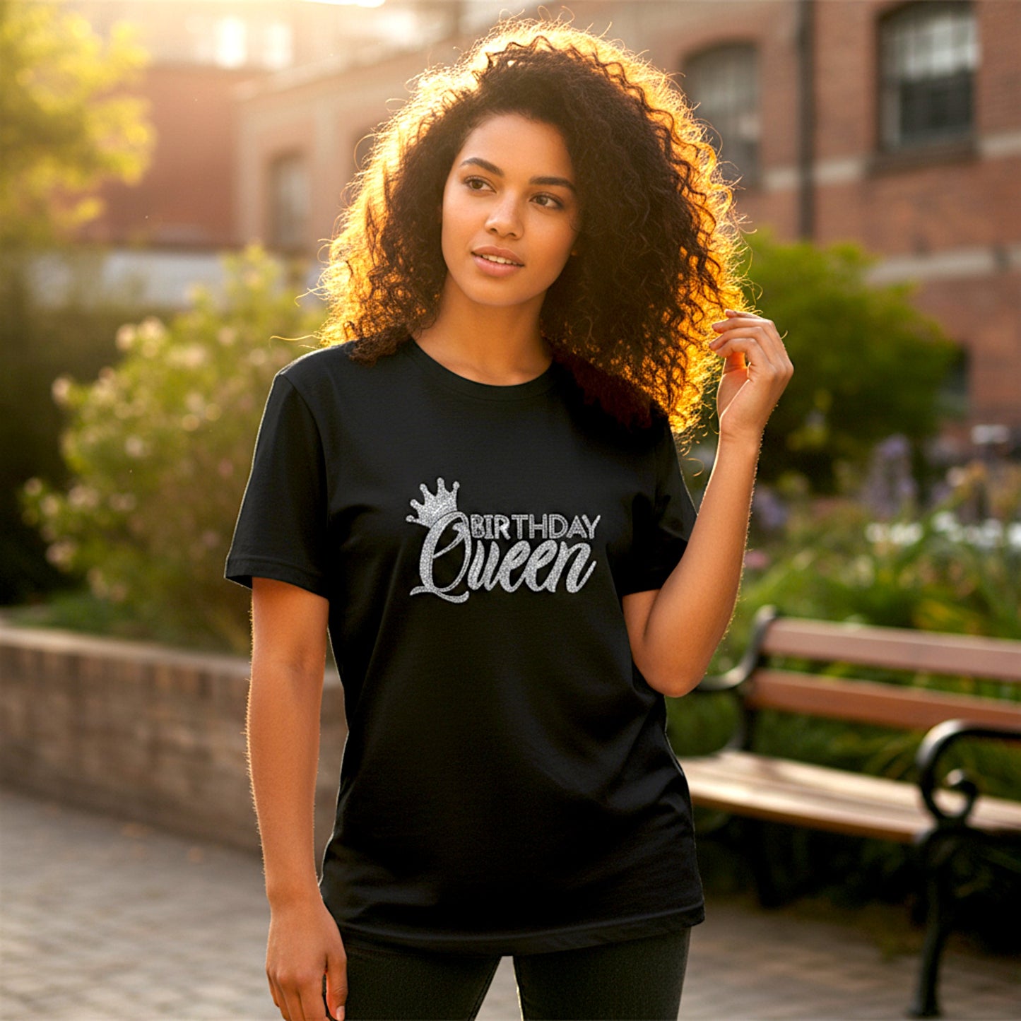 Sparkly Birthday Queen T-shirt-Black