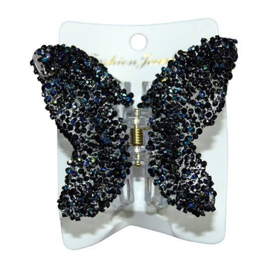 Sparkly Butterfly Clip - Black & Blue (1 Dzn)