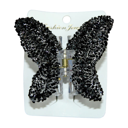 Sparkly Butterfly Hair Clip - Black (1 Dzn)