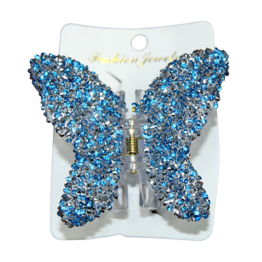 Sparkly Butterfly Hair Clip - Blue (1 Dzn)