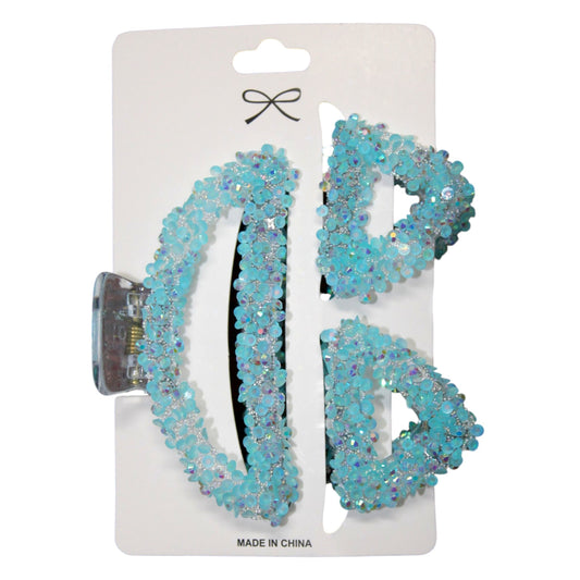 Sparkly Hair Clip Set - Light Blue (1 Dzn)