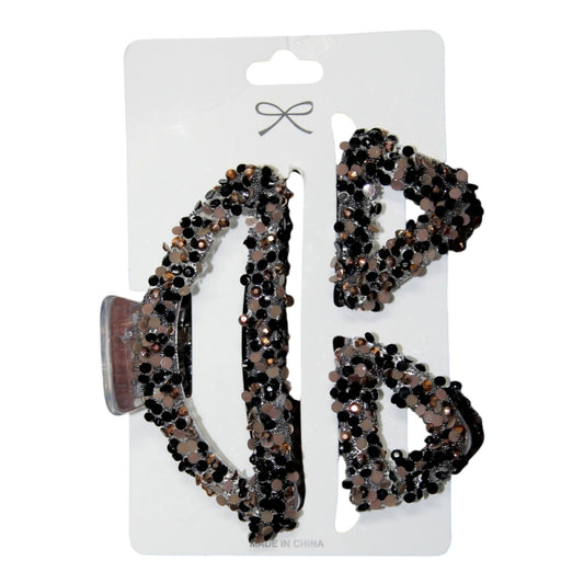 Sparkly Hair Clip Set - Black & Brown (1 Dzn)