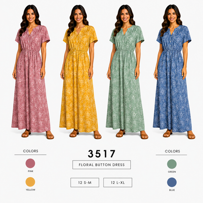 Floral Button Dress (12 S-M / 12 L-XL) 24 PCS 3517