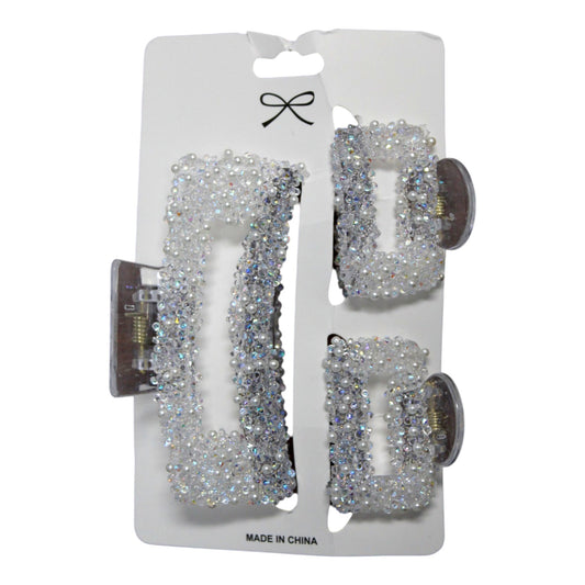 Sparkly Square Hair Clip Set - Clear (1 Dzn)