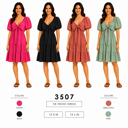 Tie Front Midi Dress (12 S-M / 12 L-XL) 24 PCS 3507