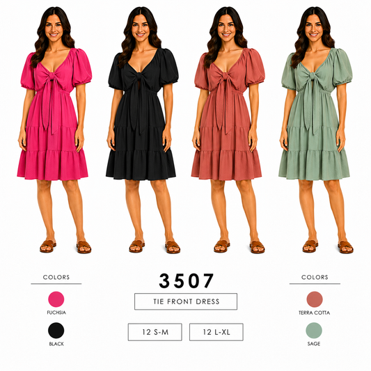 Tie Front Midi Dress (12 S-M / 12 L-XL) 24 PCS