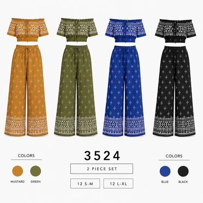 Two Piece Cinched Waist Set (12 S-M / 12 L-XL) 24 PCS