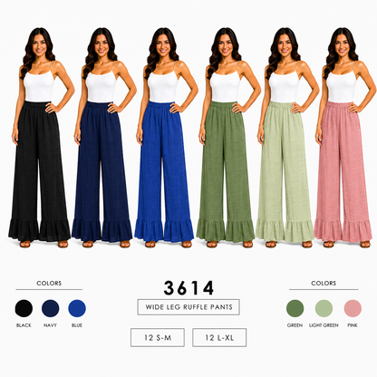 Wide Leg Ruffle Pants (12 S-M / 12 L-XL) 24 PCS 3614