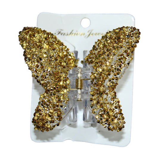 Sparkly Butterfly Hair Clip - Gold (1 Dzn)