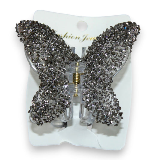 Sparkly Butterfly Hair Clip - Dark Silver (1 Dzn)