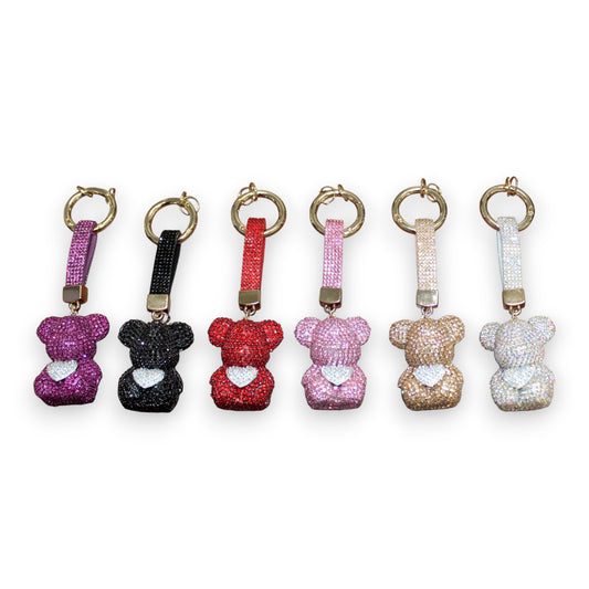 Sparkly Bear Heart Keychain Set