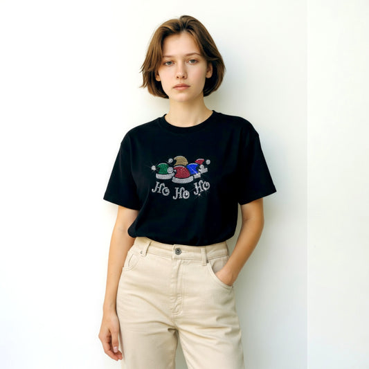 Sparkly Ho Ho Ho Christmas T-shirt-Black