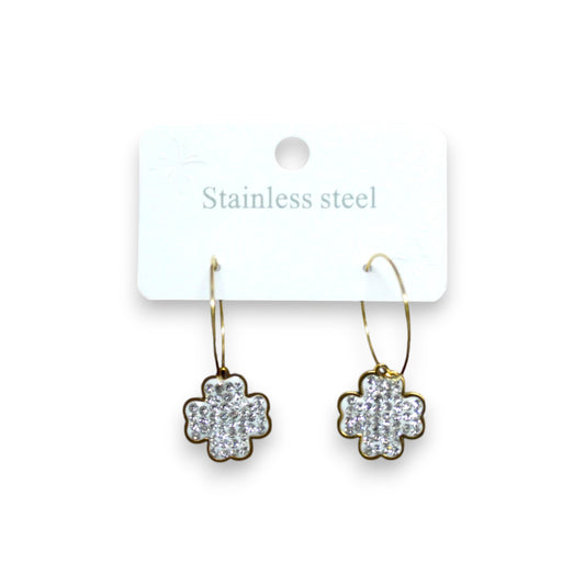 Rhinestone Clover Hoop - Gold (1 Dzn)