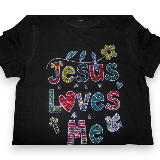 Sparkly 'Jesus Loves Me' T-Shirt - Black