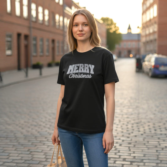 Sparkly Merry Christmas T-shirt - Black
