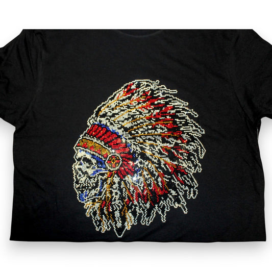 Sparkly Native Skull T-Shirt - Black