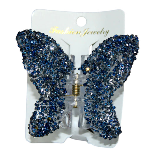 Sparkly Butterfly Hair Clip - Navy (1 Dzn)