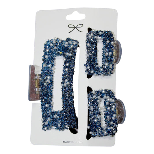 Sparkly Square Hair Clip Set - Navy (1 Dzn)