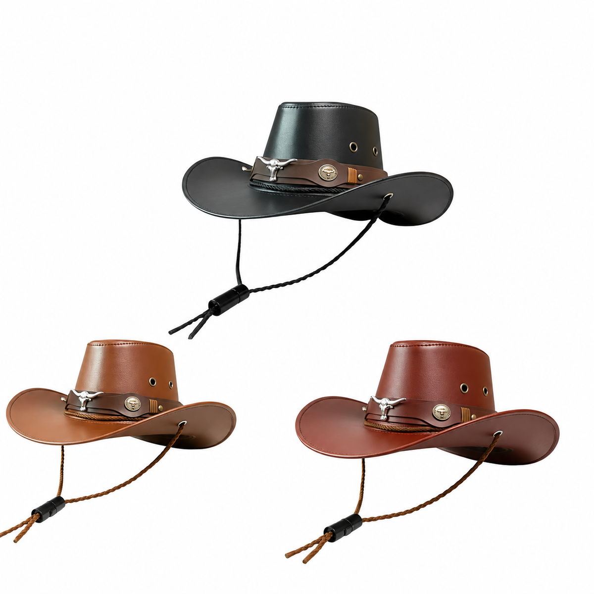 Longhorn Leather Cowboy Hat-(1 Dzn)