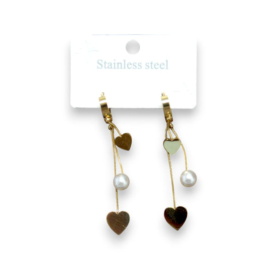Pearl & Heart Drop Earrings - Gold (1 Dzn)