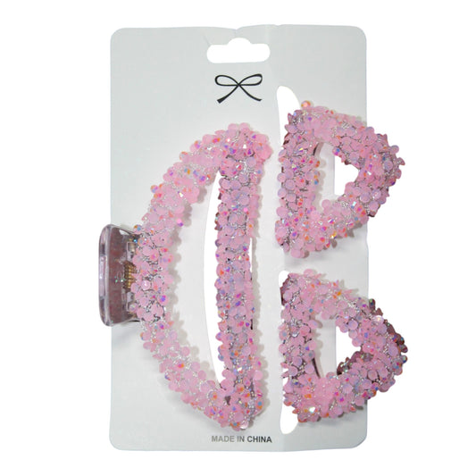 Sparkly Hair Clip Set - Pink (1 Dzn)