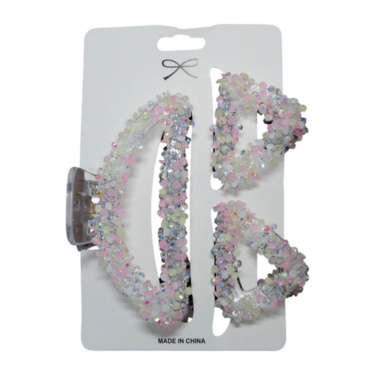 Sparkly Hair Clip Set - Pink & White (1 Dzn)