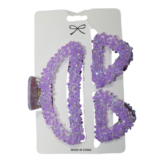 Sparkly Hair Clip Set - Purple (1 Dzn)