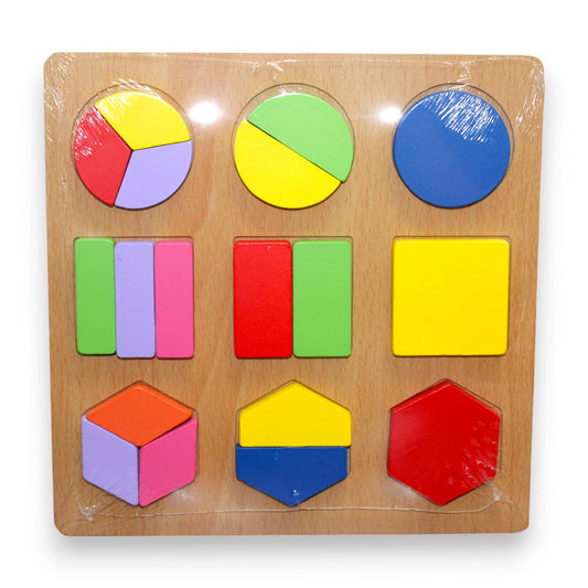Wooden Shape and Fraction Puzzle Board (1 Dzn)