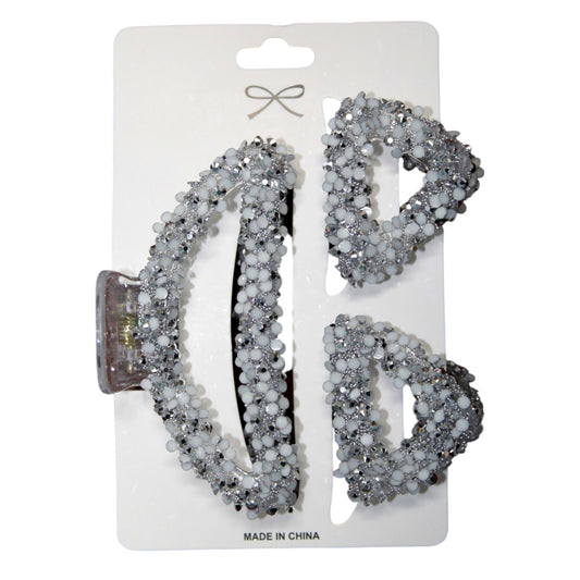Sparkly Hair Clip Set - Silver (1 Dzn)