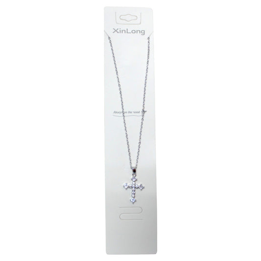 Sparkly Cross Necklace - Silver (1 Dzn)
