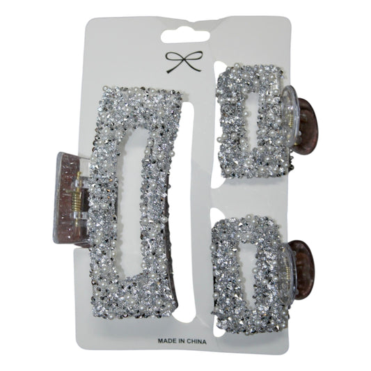 Sparkly Hair Clip Set - Silver (1 Dzn)