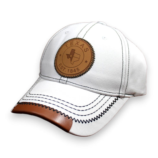 Texas Leather Patch Hat - White (1 Dzn)